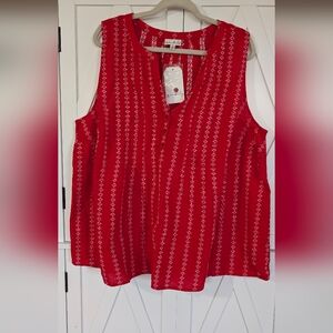 Wonderly Red Patterned Sleeveless Blouse